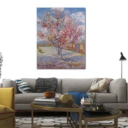 Handmade Canvas Art Peach Tree in Bloom Vincent Van Gogh Painting Impressionist Landscape Artwork Bathroom Decor