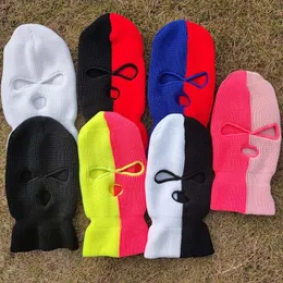 Toucas de Ciclismo Máscaras Balaclava Duas cores Costuras Bordadas Três Buracos Chapéu de Malha Exército Tático CS Winter Ski Riding Mask Beanie Prom Warm 230713