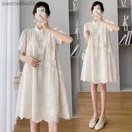 Summer New Maternity Dress Loose Plus Size Dress Retro Cheongsam Style Migliorato donna incinta tinta unita Stand Collar Dress L230712