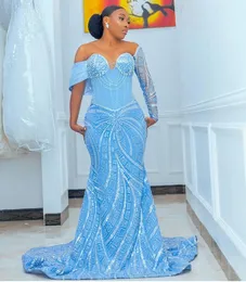 2023 ASO EBI MERMIAD Sky Blue Prom Dress Cequined Lace Even Even Formal Party Drugi przyjęcie urodzinowe suknie zaręczynowe sukienki szata de soiree ZJ731