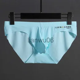 Underpants Men's Sexy Ice Silk Underwear Briefs Bulge Big Penis Pouch Men Briefs Enhance Transparent Seamless Low Rise Underpants J230713