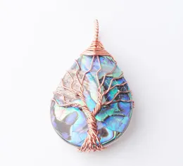 Wojiaer Tree of Life Rose Gold Gold Metal Wire Lap Water Drop Bead Necklace Pendant NaturalAbalone Shell Jewelry Chain 18インチW9315050020