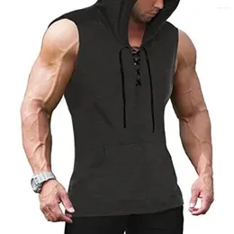 Men's Tank Tops Sports Vest Soft Workout Hoodie 3D Cutting Sweat Absorbing Fashion Sleeveless Hooded