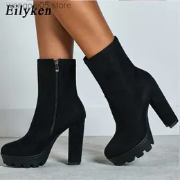 Bot Eilyken Moda Yüksek Topuklu Ayak Bileği Botları Kadın Kalın Platform Botlar Sonbahar Kış Bayanlar İşçi Gotik Ayakkabı Botas Mujer T230713