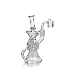 ワックスメイド5.51Inch Leo Mini Clear Hookah Glass Dab Rig Glass Bongs Recycler Bong with Wax Oil Rigs 14mm with Quartz Banger US Warehouse Retail Order送料無料