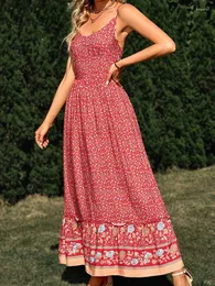 Повседневные платья летние цветочный принт длинные женщины без рукавов без спины спагетти платье для ремней