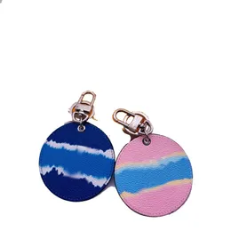 No Box Blue Pink keychain L letter Print Round Shape leather keychains car fashion Men Women key ring lanyard cute key wallet chai2761