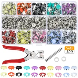 Hoomall 100pcs Set 10 Renkler Metal Dikiş Düğmeleri Press Saplama El Sanatları Saplama Snap Pençeler El Sanatları Araç Düğmeleri 213W