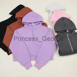 Mens Hoodies 스웨트 셔츠 44VJ 2023 Lulus Yoga Sweatshirt Scuba Half Zip Hood Hood Hoodies 야외 레저 Lu 스웨트 셔츠 체육관 여성 상단 운동 피트니스 두께 x0