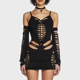 Casual Dresses 2023 Womens Sexy Y2K Club Kleid Sommer Cut Out Bodycon E Girl Party Clubwear Mini mit Oversleeves Streetwear