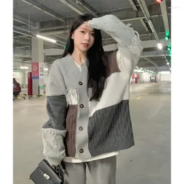 Kvinnors stickor Y2K Cardigan Lossa Ulzzang Streetwear Casual Simple Button Fit Warm Retro Sticked tröja Spring Autumn Knit Coat