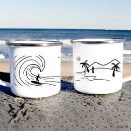 머그잔 개인화 서퍼 해변 야영 자마초 수중 다이버 하와이 컵 해변 캠프 파이어 에나멜 워터 커피 머그 창조적 인 서핑 선물 R230713