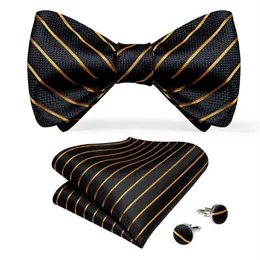 Hi-Tie Bow Tie Set Luxury Black Gold Striped Silk Self Bow Tie for Men DropLH-00932428