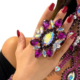 Обручальные кольца Stonefans Роскошные фиолетовые открытые кольца преувеличивают украшение свадебное регулируемое кольцо с хрустальным пальцем для женщин 230712