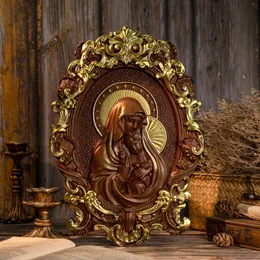 Decorative Objects Figurines Virgin Mary and Baby Jesus Wood Carving Decoration Catholic Religious Home Hanging Decoration Christian Saints Gift 230712