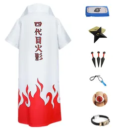 Anime Naruto Hokage 4th Namikaze Minato Cosplay Costume Cloak Cape Short Sleeve Unisex Uniform Full Set Asian Size 308N