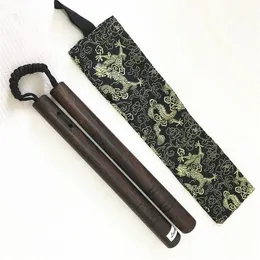 Retailwholesale wooden nunchakus ebony wood rope diamond knot wood rope two section stick nunchaku combat nunchuck with bag