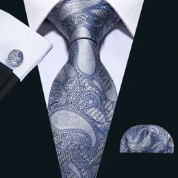 Europe Warehouse Krawatten-Set, blau, Paisleymuster, Herren-Krawatte, Einstecktuch, Manschettenknöpfe aus Seide, ganz klassisch, Hochzeit, Bus270k