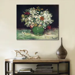 Still Life Canvas Art Vase with Zinnias and Other Flowers Vincent Van Gogh Painting Impressionist Home Decor