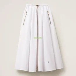 23SS FW Kadın Tasarımcı A-line etekler Mektup Deseni Metal Fermuar Etek Kızlar Kadın Vintage Milan Pist Markası Yüksek Son Özel Tasarımcı Uzun Pileli Elbiseler