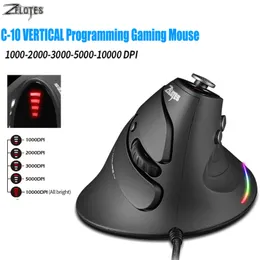 Myszy ZELOTES Mysz do gier Pionowa przewodowa Optyczna RGB Light Pionowa na komputer stacjonarny Laptop PC Gamer 5 trybów 10000DPI C 10 230712