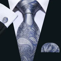 Zestaw europejskiego krawata magazynowego Niebieski Paisley Silk Whole Classic Jacquard Tkane kaset kieszonkowe spinki do mankietów ślubnych 2405