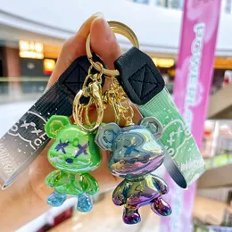 Fashion blogger designer jewelry resin electroplating dazzling graffiti bear keychain bag pendant mobile phone Keychains Lanyards KeyRings wholesale YS39