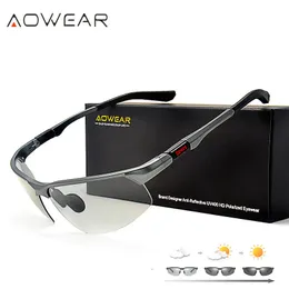 Sunglasses Frames AOWEAR Mens Pochromic Polarized Rimless Sunglasses Men Day Night Driving Chameleon Glasses Car Driver Anti- Eyewear 230712