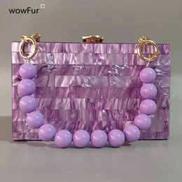 Bolsos de noche Marca de lujo Perla Púrpura Moda Mujer Bolso de hombro Grano Manija Cadena Acrílico Caja Embragues Tarde Boda Fiesta Monedero Bolsos 230712