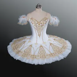 Travessa de Panqueca Boneca Fada Ouro Branco Performance Tutus Ballet Clássico Feminino Trajes de Palco Adulto Profissional Ballet Tutu1953