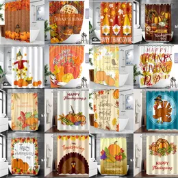 Thanksgiving-Duschvorhänge, Herbst-Kürbis-LKW-Duschvorhang-Set, Herbst-Bauernhaus-Badezimmervorhang-Dekorationen