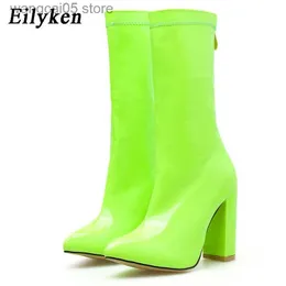 Boots Eilyken Fashion Sweet Fluorescent Green Pink Zipper Boots Women Women Sexy Chelsea Boots مدببة إصبع القدم بأحذية T230713