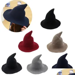 Cloches Halloween Party Witch Wizard Hats Solid Color Kinated-Wool-Wool for Marquerade Cosplay Costume Drop Association Accessories Dhxty