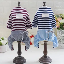 Dog Apparel Pet Spring High Neck Striped Pattern Four-legged Pants T-shirt Cat Clothes Cotton For Small Dogs