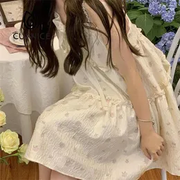 Sukienki na co dzień CUPNICE linia-koreański słodki Kawaii delikatna księżniczka francuska pierwsza miłość Super wróżka perłowa pończoch Mini sukienka dziewczyna