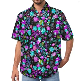 Camisas casuais masculinas Ditsy Camisa com estampa floral colorida Flor de férias solto Havaí Blusas engraçadas Manga curta Roupas grandes personalizadas