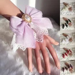 Fünf-Finger-Handschuhe, süße Lolita-Spitze, Schleife, Handärmel, doppellagige Blumenspitze, falsche Handgelenksmanschetten, Armband, Cosplay, Mädchen, Party, Handärmel 230712