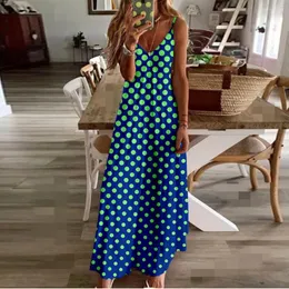 Casual Dresses Spring Summer Women V-Neck Art Printed Sexig Beach Long Maxi Dress Split Sleeveless Vintage Clothing Holiday Vestido