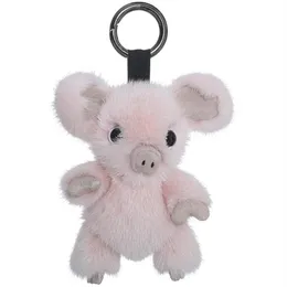 Keychains Imported Real Cute Piggy Fur Bag Pendant Plush Doll Car Key Rings Trendy Jewelry Accessori218d