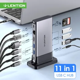 Strömkabel Kontakt LENTION USB C HUB Dockningsstation 4K60Hz PD-kortläsare Typ C 3 0 Adapter för Pro Air Laptop 230712