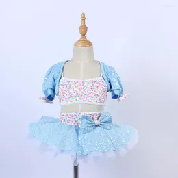 Stage Wear Blue Sequined Gauze Skirt Three-Piece Ballet Tutu Costume Performance