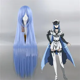 Akame Ga KILL Esdeath Cosplay Perücke 100 cm Blau Langes Glattes Haar236G