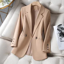 Ternos femininos Khaki Blazer Casaco Primavera Outono 2023 Moda Coreano Blazers Manga Longa Jaqueta Feminina Casual Escritório Senhoras Tops