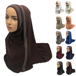 Ethnische Kleidung Muslimische Frauen Langer Schal Hijab Baumwollschal Kopfwickel Strass Stolen Abdeckung Islamisches Kopftuch Turban Bandanas Arabisch 75 170 cm