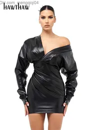 Women's Polos Hh Women's Long Sleeve Pu Leather Body Party Club Street Clothing Mini Dress 2022 Autumn Clothing Wholesale Products Z230713