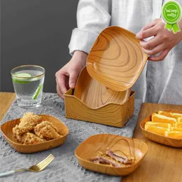 Bandeja de lanche de bolo de frutas secas quadrado de plástico de grão de madeira com 4 unidades de mesa Utensílios de mesa de cozinha Tigela Louça