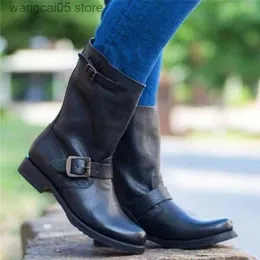 Boots Women's Autumn Ankle Boots Fashion Plus Size 43 Comfort Booties Women Chunky Heels Belt Buckle Roman Boots Botas De Mujer T230713