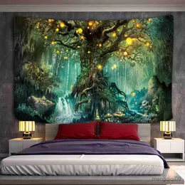 Tapestries Christmas Forest Forest Fairy Tale Mushroom Castle Home Decoration Tapestry Scensedelic Scene Bohemian Background Wall Sheets R230713
