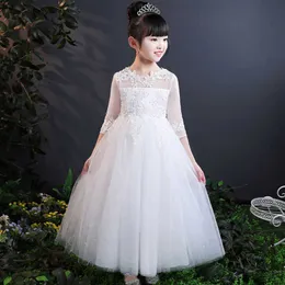 Kız elbiseler kız kız kız dantel nakış elbisesi çocuklar beyaz düğün üst düzey elbise çiçek vestidos uzun parti prenses elbise kızlar clotheshkd230712