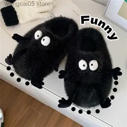 Slippers YvvCvv Funny Fuzzy Slippers Women Fluffy Furry Slippers 2023 Winter Warm Plush Slides Indoor Closed Slippers Girls Kaii Shoes T230713